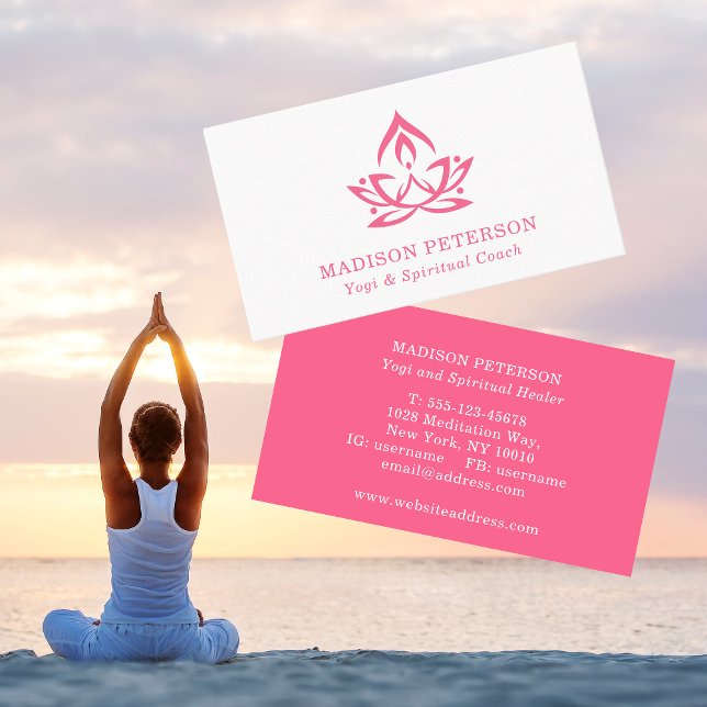 Yoga Spiritual Coach Lotus Simple Modern Pink Business Card (Creator Uploaded)