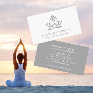 Yoga Spiritual Coach Lotus Simple Modern Silver Business Card