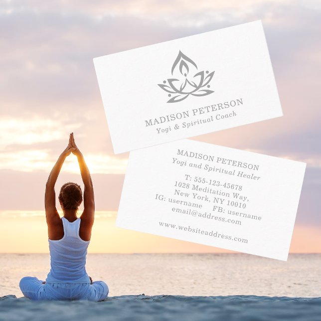 Yoga Spiritual Coach Lotus Simple Modern Silver Business Card (Creator Uploaded)