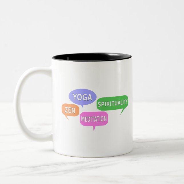 Yoga Spirituality Zen Meditation Speech Bubbles Two-Tone Coffee Mug (Left)