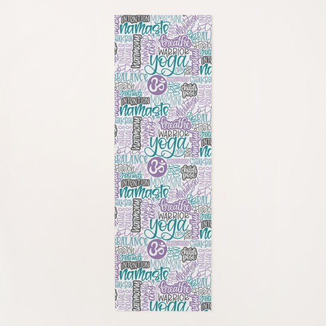 Yoga State of Mind-Hand-Lettered Yoga Word Collage Mat (Front)