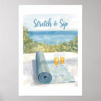 Yoga Stretch and Sip with ocean background