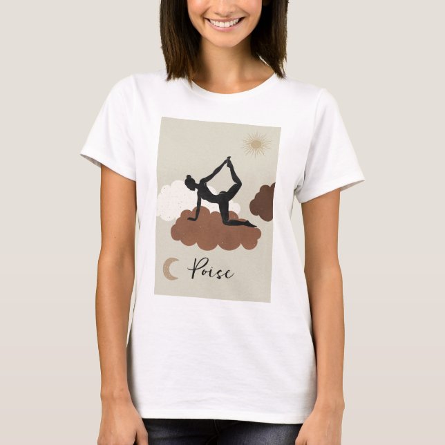 Yoga stretch pose silhouette poise health sun moon T-Shirt (Front)
