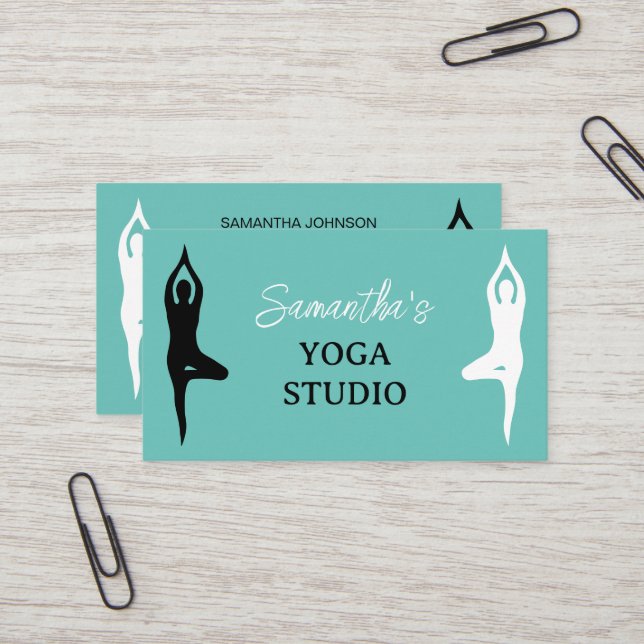 Yoga Studio business card template with pose logo (Front/Back In Situ)