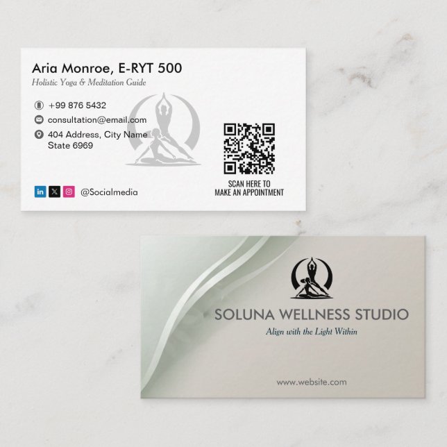 Yoga Studio Business | Modern Grey Barcode Business Card (Front/Back)
