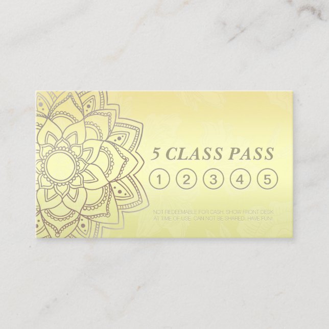 Yoga Studio Class Pass Black Gold Mandala Loyalty Card (Front)