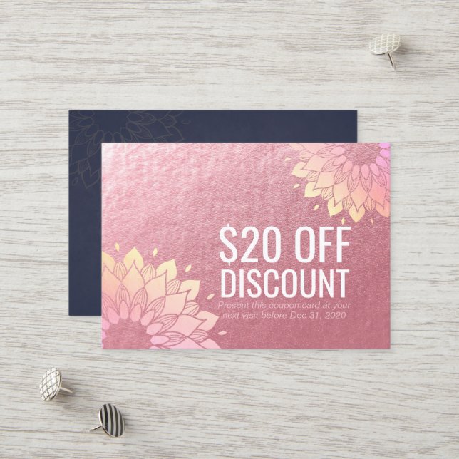 YOGA Studio Discount Coupon Loyalty Gold Mandala (Front/Back In Situ)