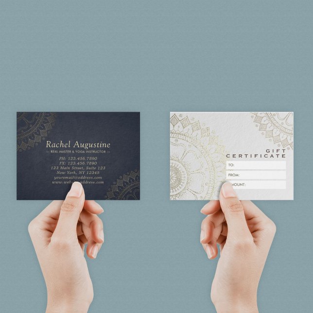 YOGA Studio Gift Certificate Blue and Gold Mandala (Creator Uploaded)