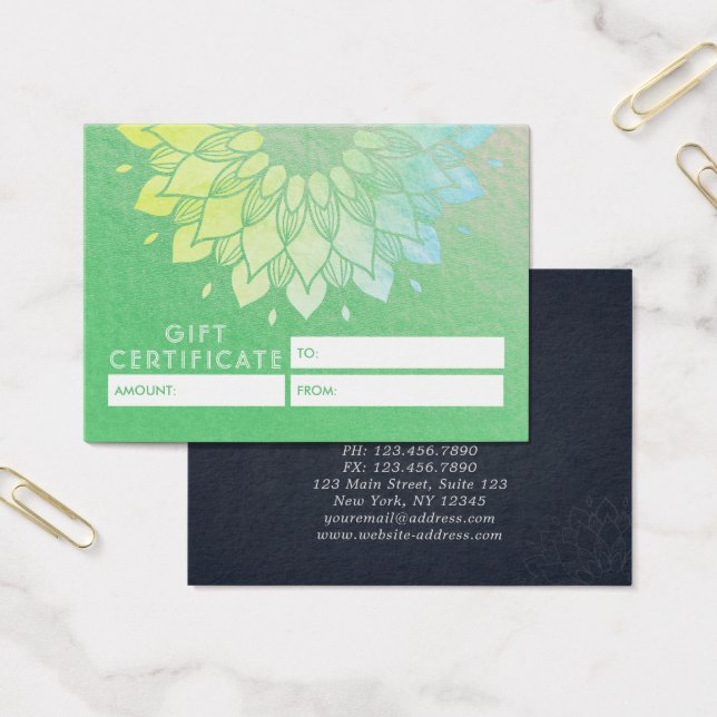 YOGA Studio Gift Certificate Gold Mandala Flowers (Office)