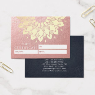 YOGA Studio Gift Certificate Gold Mandala Flowers