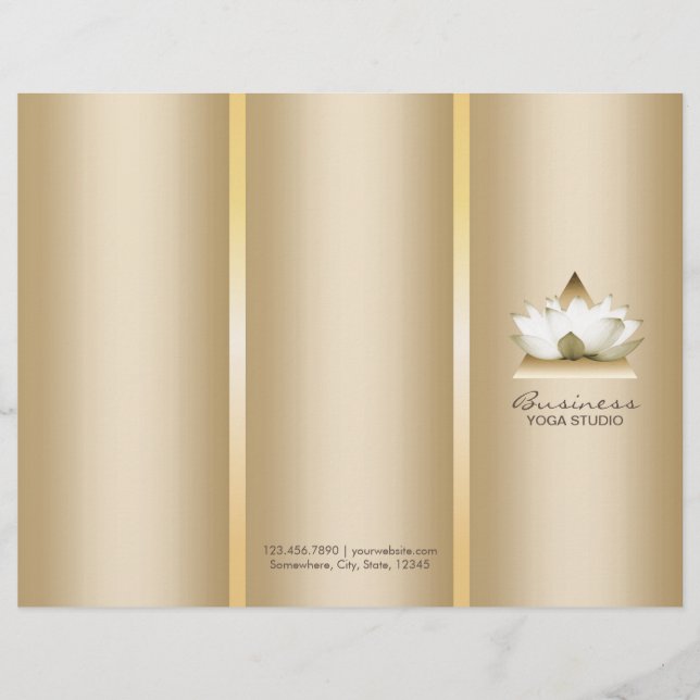 Yoga Studio Gold Lotus Logo Spa Tri-Fold Brochures (Front)