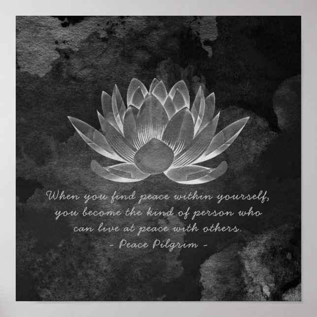 YOGA Studio Instructor Meditation Quote B&W Lotus Poster (Front)