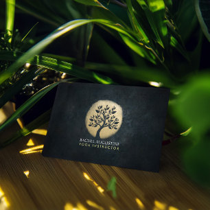 Yoga Studio Meditation Instructor Black Gold Tree Business Card