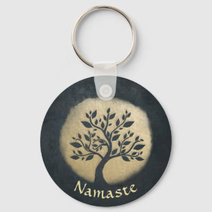 Yoga Studio Meditation Instructor Black Gold Tree Key Ring