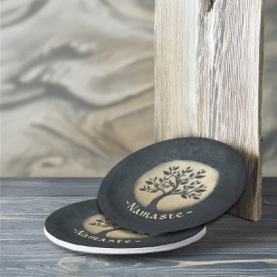Yoga Studio Meditation Instructor Black Gold Tree Paper Plate