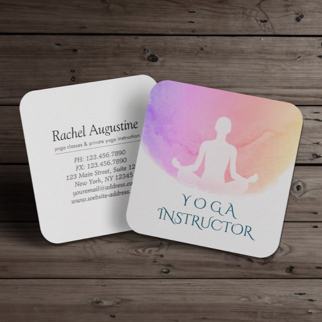 Yoga Studio Meditation Instructor Sukhasana Pose Square Business Card (Creator Uploaded)