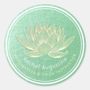 YOGA Studio Meditation Reiki Instructor Gold Lotus Classic Round Sticker