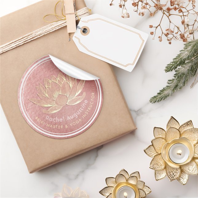 YOGA Studio Meditation Reiki Instructor Gold Lotus Classic Round Sticker (Creator Uploaded)