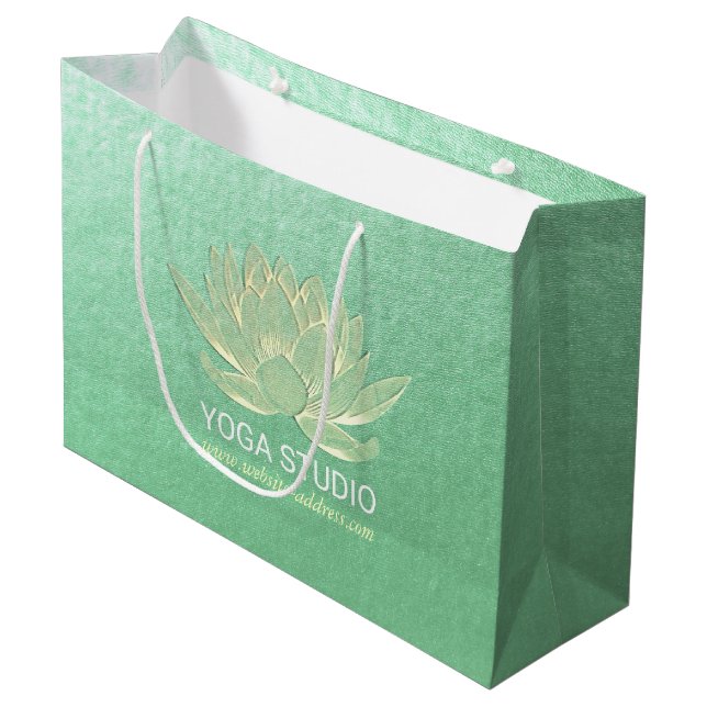 YOGA Studio Meditation Reiki Instructor Gold Lotus Large Gift Bag (Front Angled)