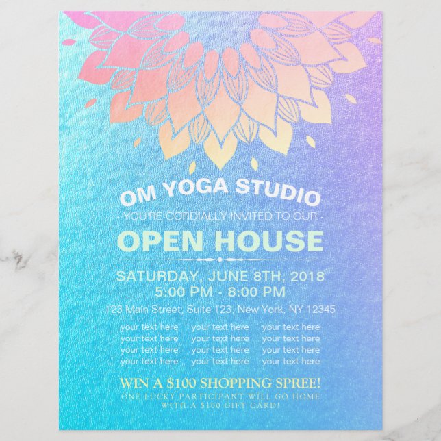 YOGA Studio Open House Gold Foil Mandala Flowers F Flyer (Front)