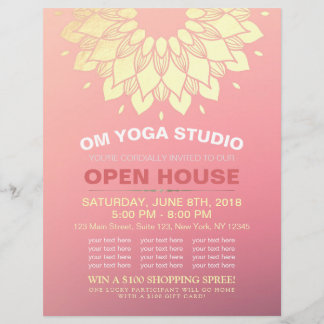 YOGA Studio Open House Gold Foil Mandala Flowers Flyer