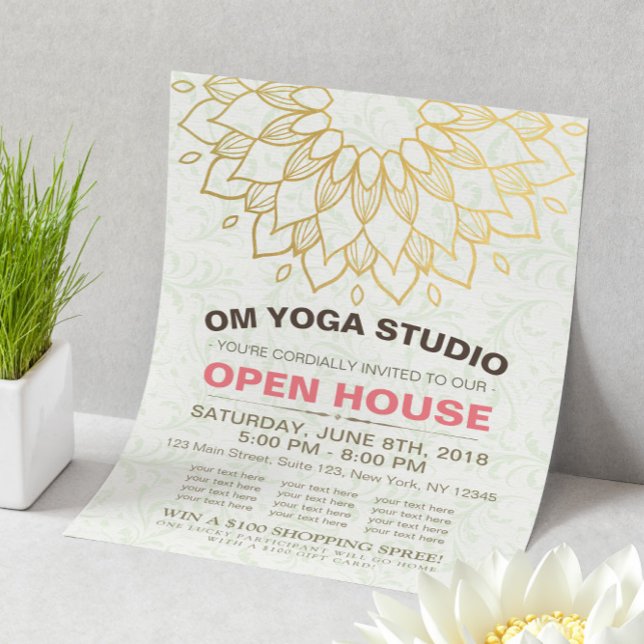 YOGA Studio Open House Gold Foil Mandala Flowers Flyer (Creator Uploaded)