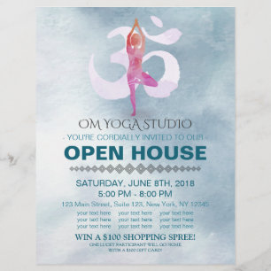 YOGA Studio Open House Meditation Pose & Om Symbol Flyer