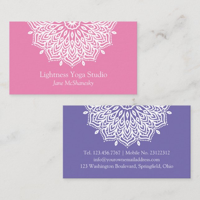 Yoga Studio Pink Purple Mandala Minimalist  Business Card (Front/Back)