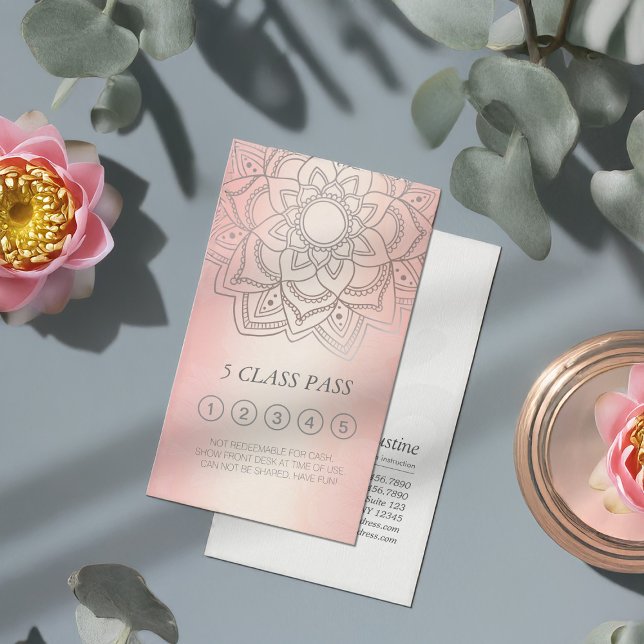 Yoga Studio Rose Gold Mandala Class Pass Loyalty Card (Creator Uploaded)