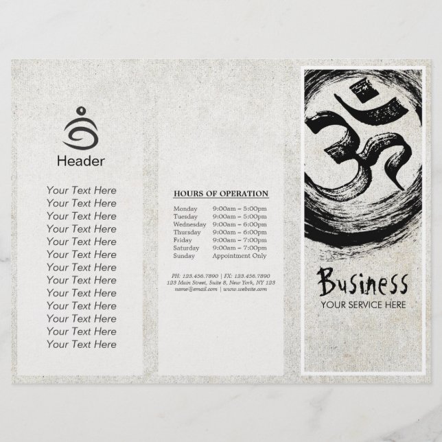 Yoga Studio Tri-Fold Brochure Brush OM ZEN Symbols (Front)