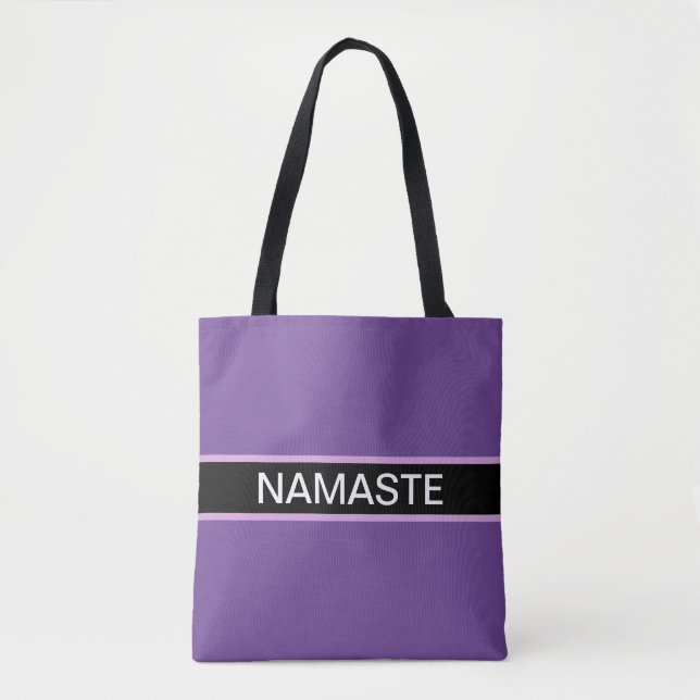 Yoga stylish white striped pattern on violet tote bag (Front)
