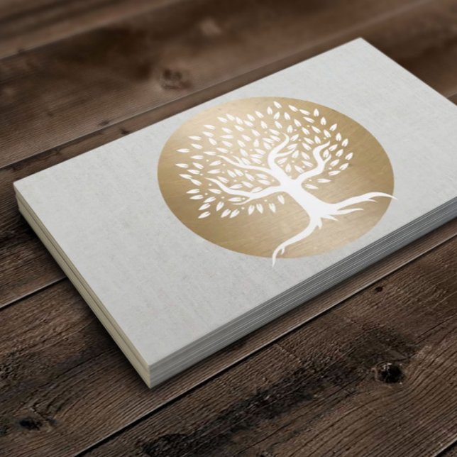 Yoga Teacher Gold Circle & Healing Tree Fitness Business Card (Creator Uploaded)