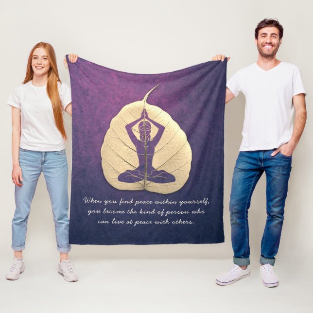 Yoga Teacher Meditation Pose Bodhi Leaf Cut Quotes Fleece Blanket (In Situ)