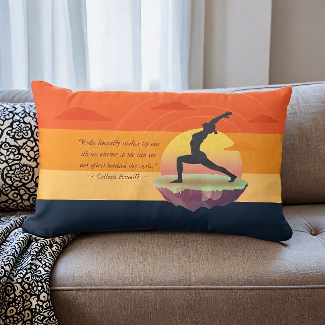 Yoga Teacher Meditation Pose Floating Island Quote Lumbar Cushion (Creator Uploaded)