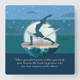 Yoga Teacher Meditation Pose Floating Island Quote Square Wall Clock