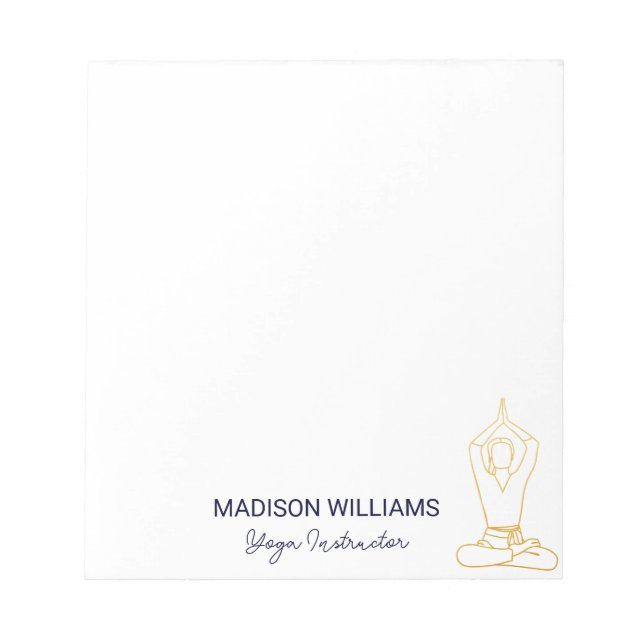 Yoga Teacher Modern Navy Gold Minimalistic Notepad (Front)