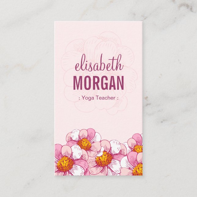 Yoga Teacher - Pink Boutique Flowers Business Card (Front)