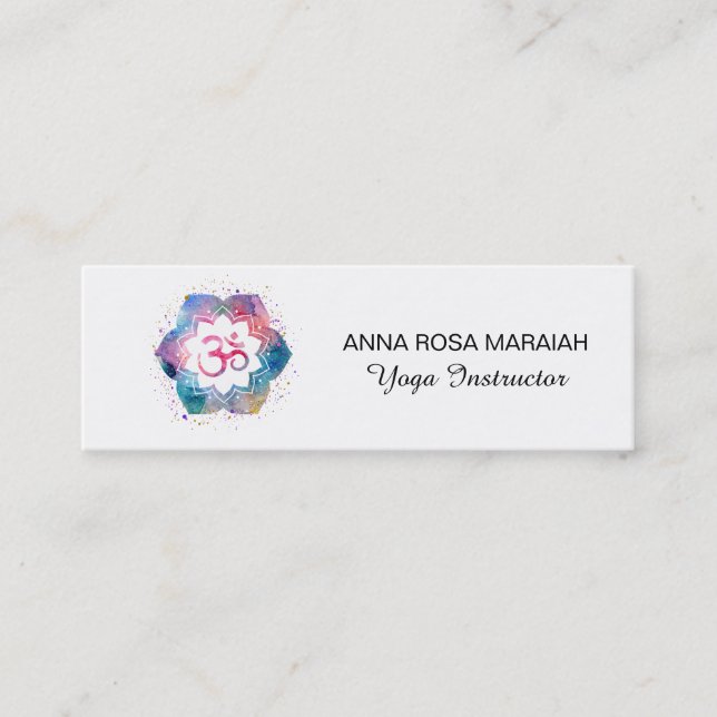 *~* Yoga Teacher Reiki Massage Mindfulness Om Mini Business Card (Front)