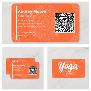 Yoga Teacher Templates Mandala QR Code Business Card