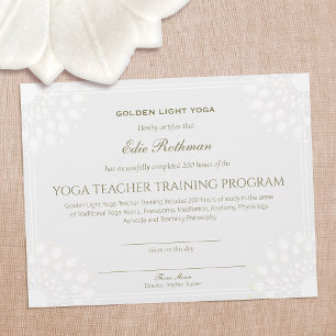  Yoga Teacher Training Certificate of Completion 