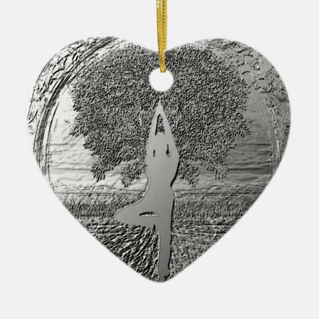 Yoga Tree of Life in Chrome Ceramic Tree Decoration (Front)