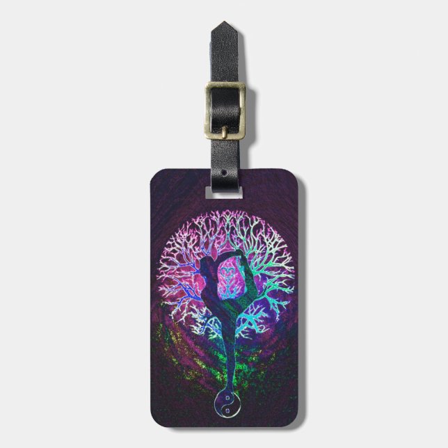 Yoga Tree Peace Rainbow Luggage Tag (Front Vertical)