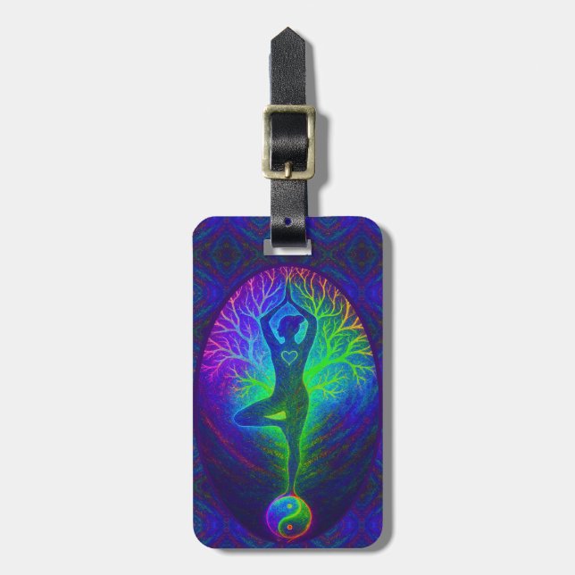 Yoga Tree Peace Rainbow Luggage Tag (Front Vertical)