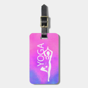 Yoga Tree Pose Asana Figure Pink Purple Luggage Ta Tag