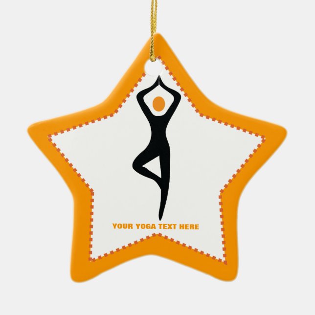 Yoga tree pose black, orange custom ceramic tree decoration (Front)