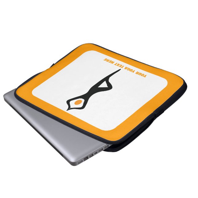 Yoga tree pose black, orange custom laptop sleeve (Front Bottom)