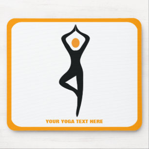 Yoga tree pose black, orange custom mouse pad