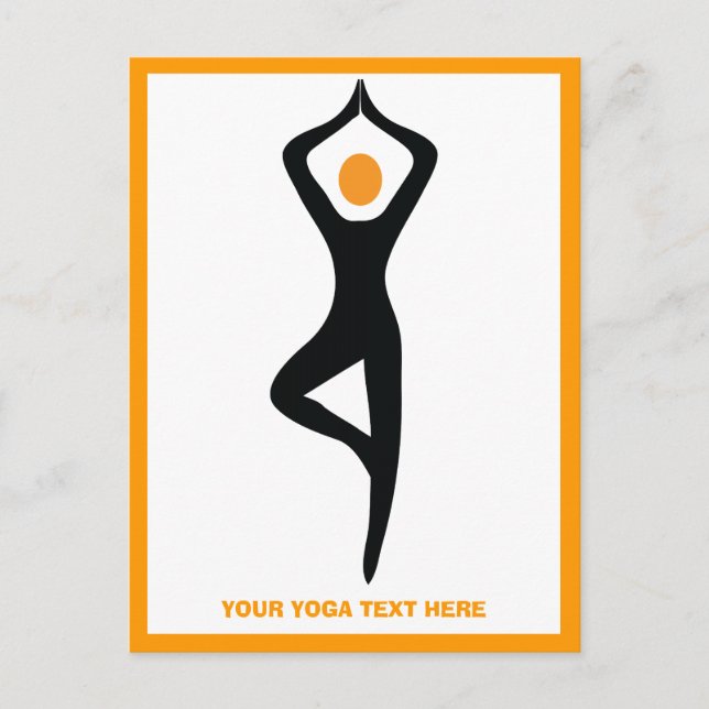 Yoga tree pose black, orange custom postcard (Front)