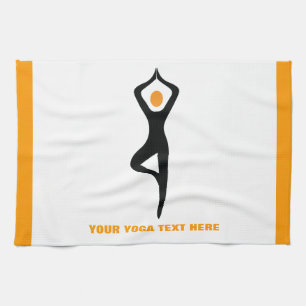 Yoga tree pose black, orange custom tea towel