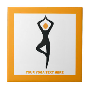 Yoga tree pose black, orange custom tile